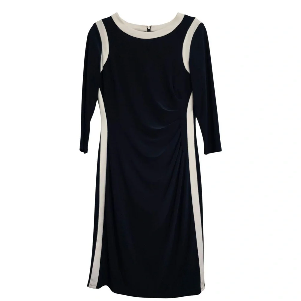 Lauren Ralph‎ Lauren Womens 8 Ruched Color Block Sheath Dress 3Q Sleeve